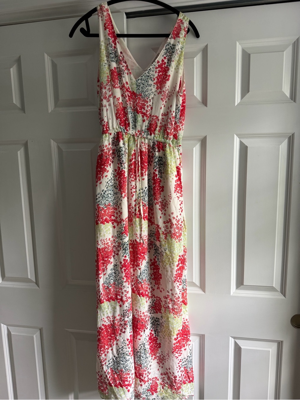 Lucky Brand Ivory Maxi Dress with Red Floral Print and Green Accents